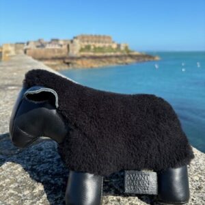 Black Sheep Doorstop Handmade Merino Sheepskin And Leather GTBS1 By Guernsey Treasures