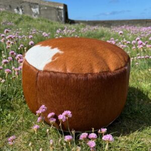 Golden Guernsey Cowhide Pouffe Interior Furnishings By Guernsey Treasures