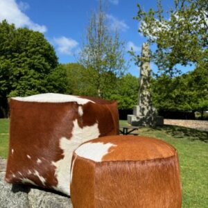 Golden Guernsey Cowhide Pouffe Interior Furnishings By Guernsey Treasures - Image 5