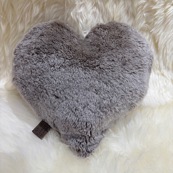 Taupe Sheepskin Heart Cushion Exclusive Luxury Interior Furnishings By Guernsey Treasures