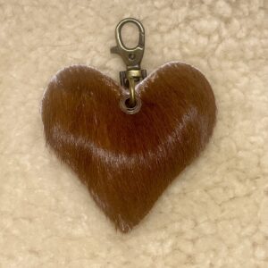 Tan Guernsey Cow Cowhide Heart Keyring By Guernsey Treasures