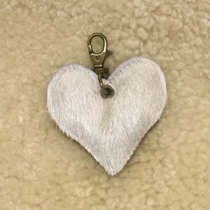 White Guernsey Cow Cowhide Heart Keyring By Guernsey Treasures