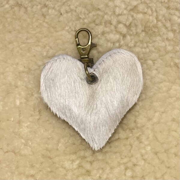 White Guernsey Cow Cowhide Heart Keyring By Guernsey Treasures